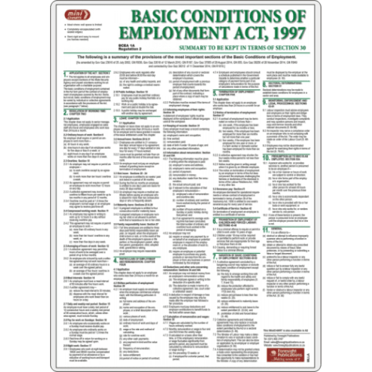 Basic Conditions of Employment Act (BCEA) Poster - A1