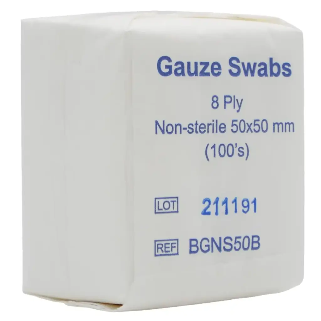 Gauze Swabs 50mm x 50mm (8-Ply, Non-Sterile, Pack of 100) – Medical Dressing Pads